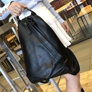 双肩包女韩版2022牛皮女包真皮旅行包包个性背包大容量水桶包