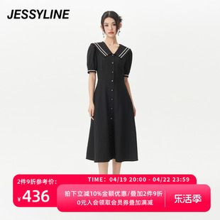 jessyline夏季女装，杰茜莱黑色，收腰衬衫连衣裙324111397
