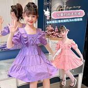 女童连衣裙夏装2024韩版夏季娃娃领棉布裙子中大童时髦公主裙