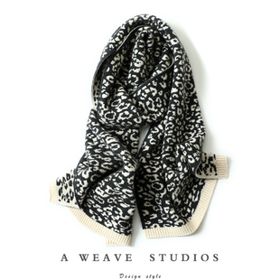 美的要命！豹纹提花加厚100%纯山羊绒围巾女纯羊绒针织围巾保暖冬