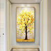 发财树手绘油画现代轻奢走廊，过道挂画竖美式客厅落地画玄关装饰画