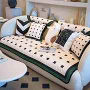 北欧简约现代沙发垫黑石小方块，设计师款坐垫四季通用时尚沙发巾套