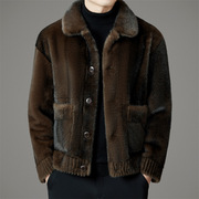 classy风尚两面穿男士大衣，冬季中水貂毛单排扣短款外套皮草夹克