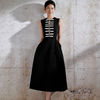 越南小众品牌蝴蝶结镂空无袖圆领连衣裙有口袋黑色收腰显瘦裙子女