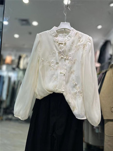 新中式刺绣衬衫女春季立领，复古盘扣宽松显瘦气质，上衣0.16