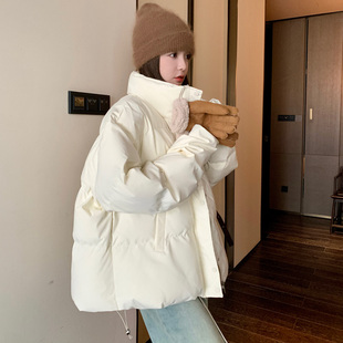 白色羽绒棉服女冬季2023韩系高级感超好看小个子短款棉衣棉袄