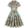 50s年代赫本风复古清新印花系带大摆连衣裙圣诞年会宴席港风裙子
