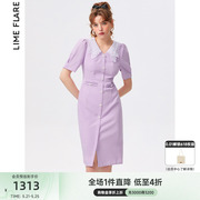 莱茵商场同款法式蕾丝衬衫领连衣裙收腰设计感优雅女2023夏季
