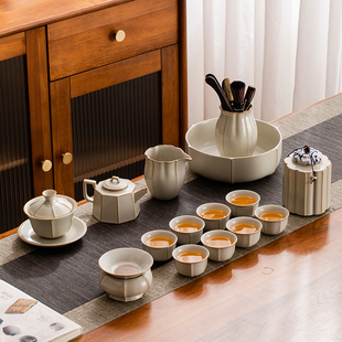 黄汝窑(黄汝窑)功夫茶具套装，家用中式办公室客厅陶瓷，泡茶壶茶杯轻奢整套