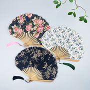 扇子折扇中国风棉布贝壳扇旗袍扇子女式古风创意扇夏季便携小扇