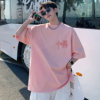 夏季男生短袖t恤纯棉粉色中国风潮牌潮流全棉，美式半袖夏装上(夏装上)衣服
