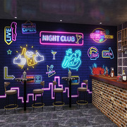 3d网红发光霓虹灯背景酒吧啤酒屋墙纸烧烤店壁纸音乐餐吧餐厅壁画