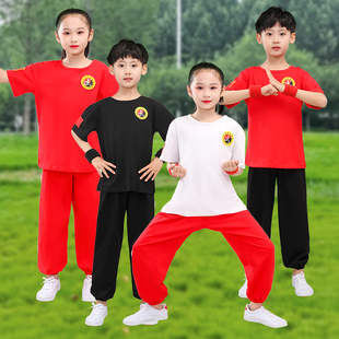 儿童武术服纯棉夏季短袖六一表演出服武馆学生少儿训练功比赛服装