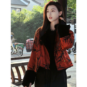 羽绒服2023冬季新中式国风今年流行漂亮超好看红色棉服外套女