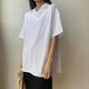 短袖女T恤设计感V领简约宽松棉质白色体恤2022夏装韩版打底衫