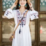 西藏云南民族风长裙刺绣棉麻，白裙度假出游连衣裙超仙旅行女装