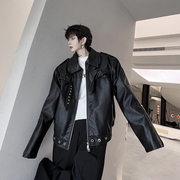 男士夹克秋外套纯色皮衣青春流行原创品牌超值小众设计感机车