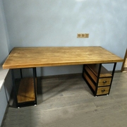 卧室实木电脑台式桌家用简约书桌书架组合写字台北欧带抽屉办公桌