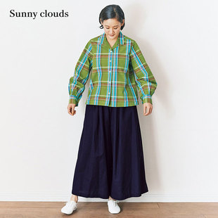 桑妮库拉/Sunny clouds 女式纯棉藏蓝色阔腿裙裤