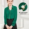 v领雪纺衬衫女款长袖法式秋季时尚气质绿色职业上衣洋气衬衣