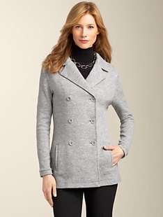TBS大气灰洋气羊毛大码双排扣西装外套纯色长袖通勤女士外套女装