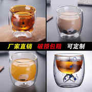 内胆彩色双层玻璃杯子创意小熊造型杯水杯透明可定制圆形印花