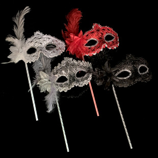 羽毛手持面具古风眼罩，情趣中国风万圣节化妆舞会，面具半脸面具女