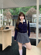 阿Yo姐姐大码韩系学院风减龄套装胖mm假两件针织开衫外套百褶短裙