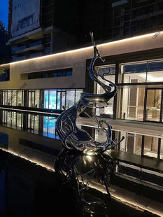 招财水花不锈钢抽象雕塑摆件酒店客厅售楼部大型创意浪花户外装饰