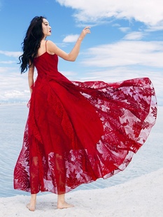 红裙沙漠拍照大帽红色斗篷，连帽宽松青海西t藏旅游衣服女民族风拉