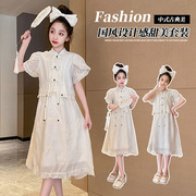 2024夏季女童套裙夏装，中国风洋气新中式刺绣，汉服短袖裙子套装