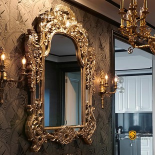 法式梳妆镜仿古卧室化妆镜挂墙古风镜桌面，美式欧式复古大浴室镜子