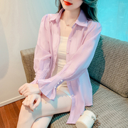 紫色防晒衣女2024夏季薄款开衫，宽松外搭透气时尚长袖衬衫上衣