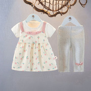 女童装夏装女宝宝短袖，公主裙套装0-1-3岁衣服，2夏天裙子婴儿两件套