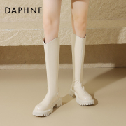 达芙妮长靴女2023秋冬白色靴子小个子，不过膝长筒靴高筒骑士靴