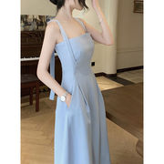 朵拉瑞*湖蓝色，连衣裙女小众，设计感温柔风气质修身裙子