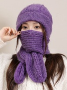帽子围巾一体女韩版冬季保暖加绒加厚针织骑车护耳可爱防寒围脖帽