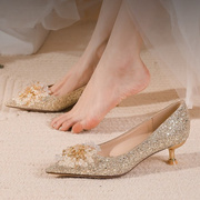 好货婚鞋金色女2023年新娘鞋法式婚纱秀禾两穿高跟鞋3低跟单