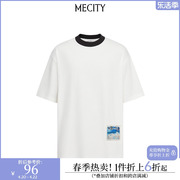 mecity男士夏季宽松廓形全棉基础领口，撞色螺纹t恤508460