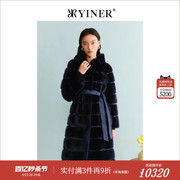 yiner音儿专选女装，2023冬季水貂毛皮大衣，连帽长款皮草