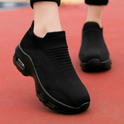 全黑运动鞋女款工作鞋女黑色上班久站不累鞋职业舒适工鞋老北京春