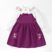 女童背带裙秋装连衣裙，洋气紫色套装儿童，欧美风白色衬衫吊带裙