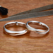 莫比乌斯环18K玫瑰金白金双色排钻群镶钻石戒指女情侣款结婚对戒