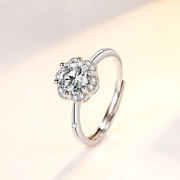 s925纯银花朵戒指女时尚个性镶嵌锆石指环，不掉色大气戒子饰品