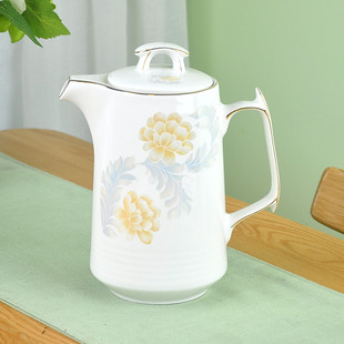 陶瓷凉水壶耐高温家用大容量1.5升骨瓷器泡茶开水壶金边中式大号