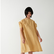 麻+汉麻/大麻连衣裙 长裙 小众极简设计 柠檬黄色 通勤套头纯色