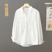 秋季设计感小众纯白色，衬衫女长袖，宽松韩版2024年棉质上衣衬衣