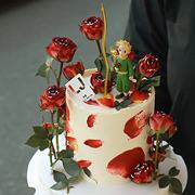 网红玫瑰花小王子蛋糕装饰摆件，星星月亮情侣，表白纪念日烘焙插件