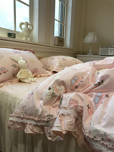 卡通童趣公主花边童年梦床裙，四件套全棉1.5m1.8米被套床单三件套
