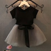 女童短袖+纱裙套装，夏装2023韩版儿童，t恤半身短裙两件套装